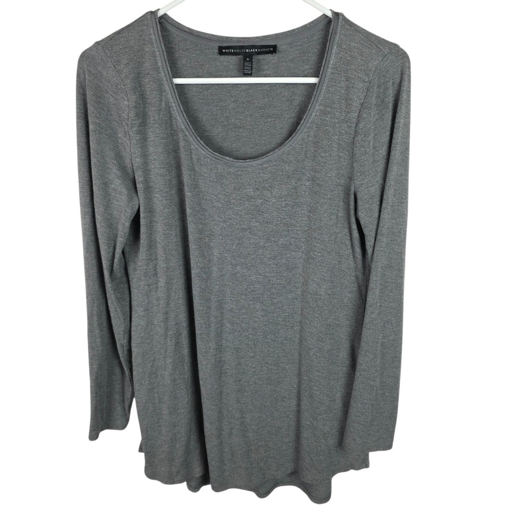 White House Black Market Scoop Neck Top Women S Grey Excellent Long Sleeve Satin